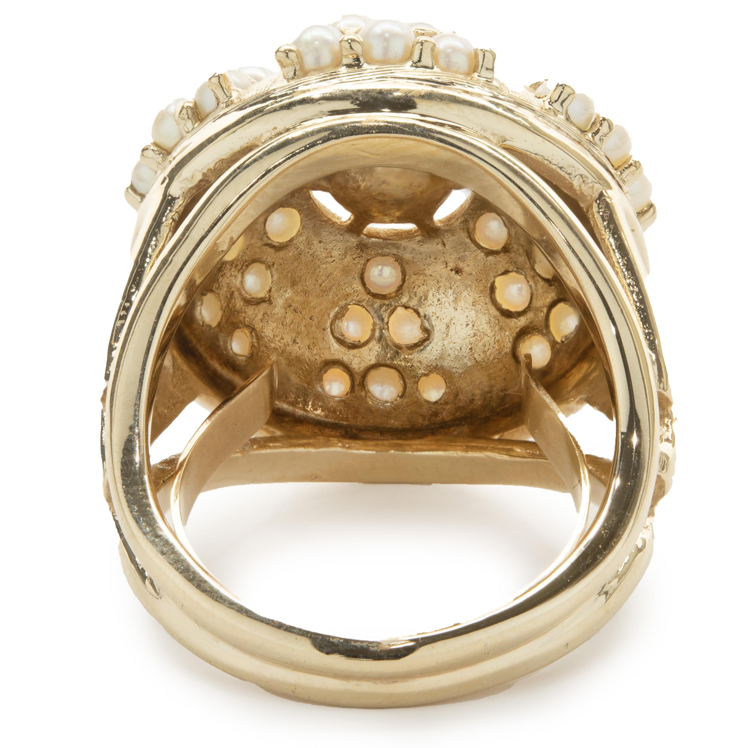 14 Karat Yellow Gold Vintage Pearl Dome Cocktail Ring In Good Condition For Sale In Scottsdale, AZ