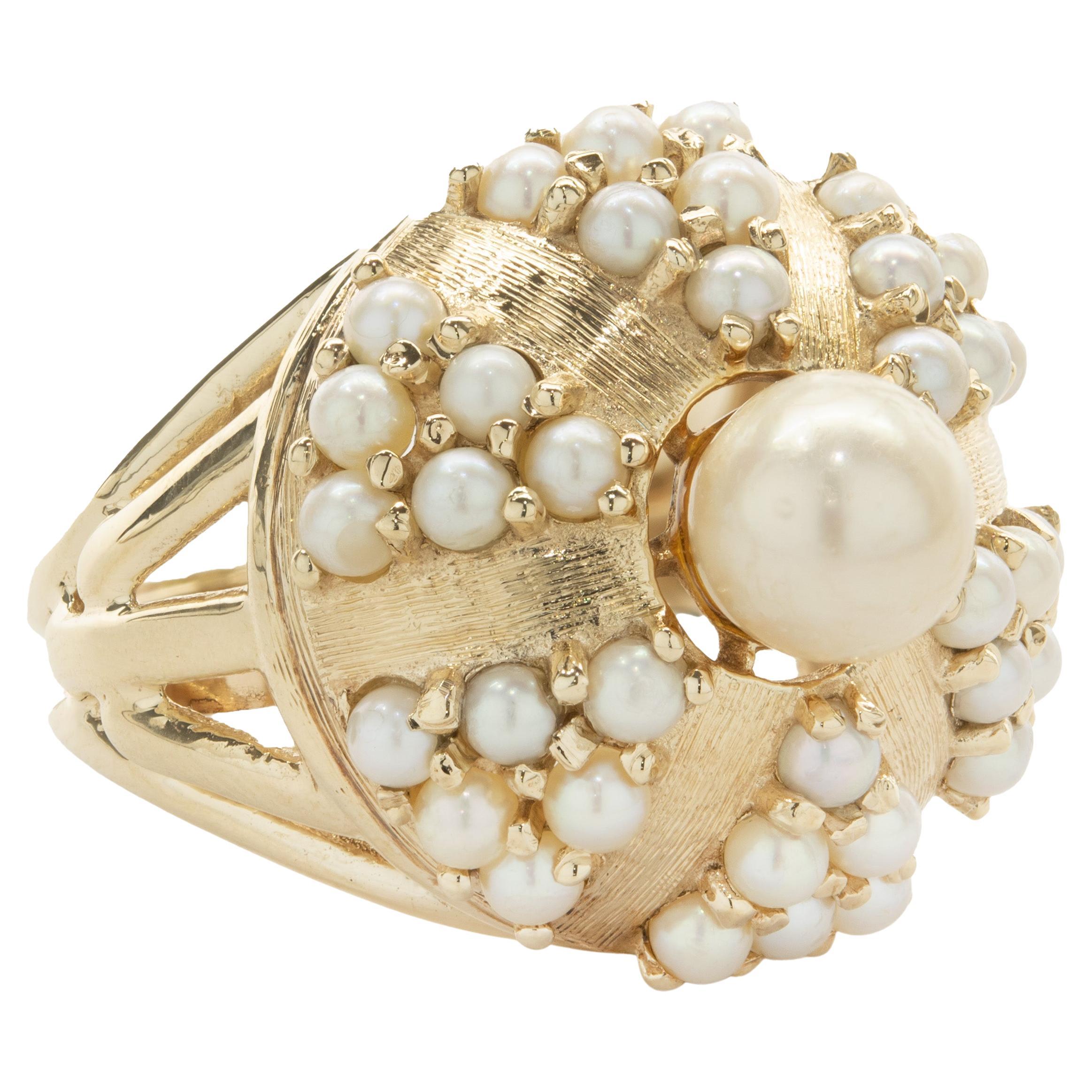 14 Karat Yellow Gold Dome Pearl Ring For Sale at 1stDibs