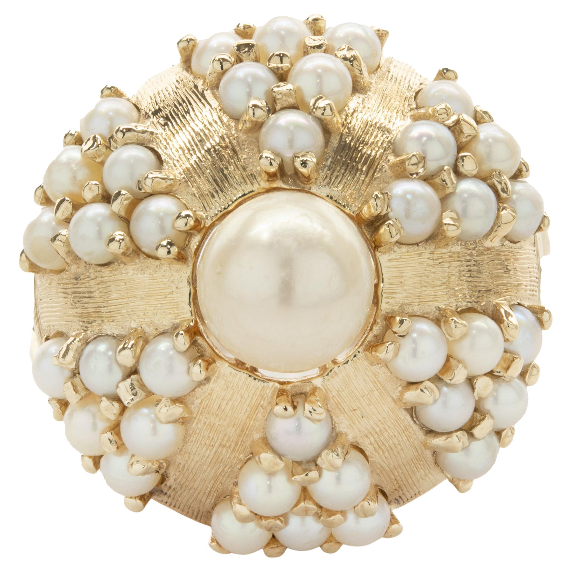 Anello da cocktail con cupola di perle vintage in oro giallo 14 carati