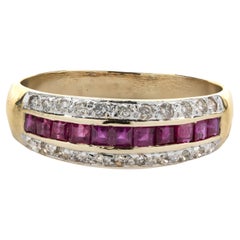 14 Karat Yellow Gold Vintage Ruby and Diamond Band