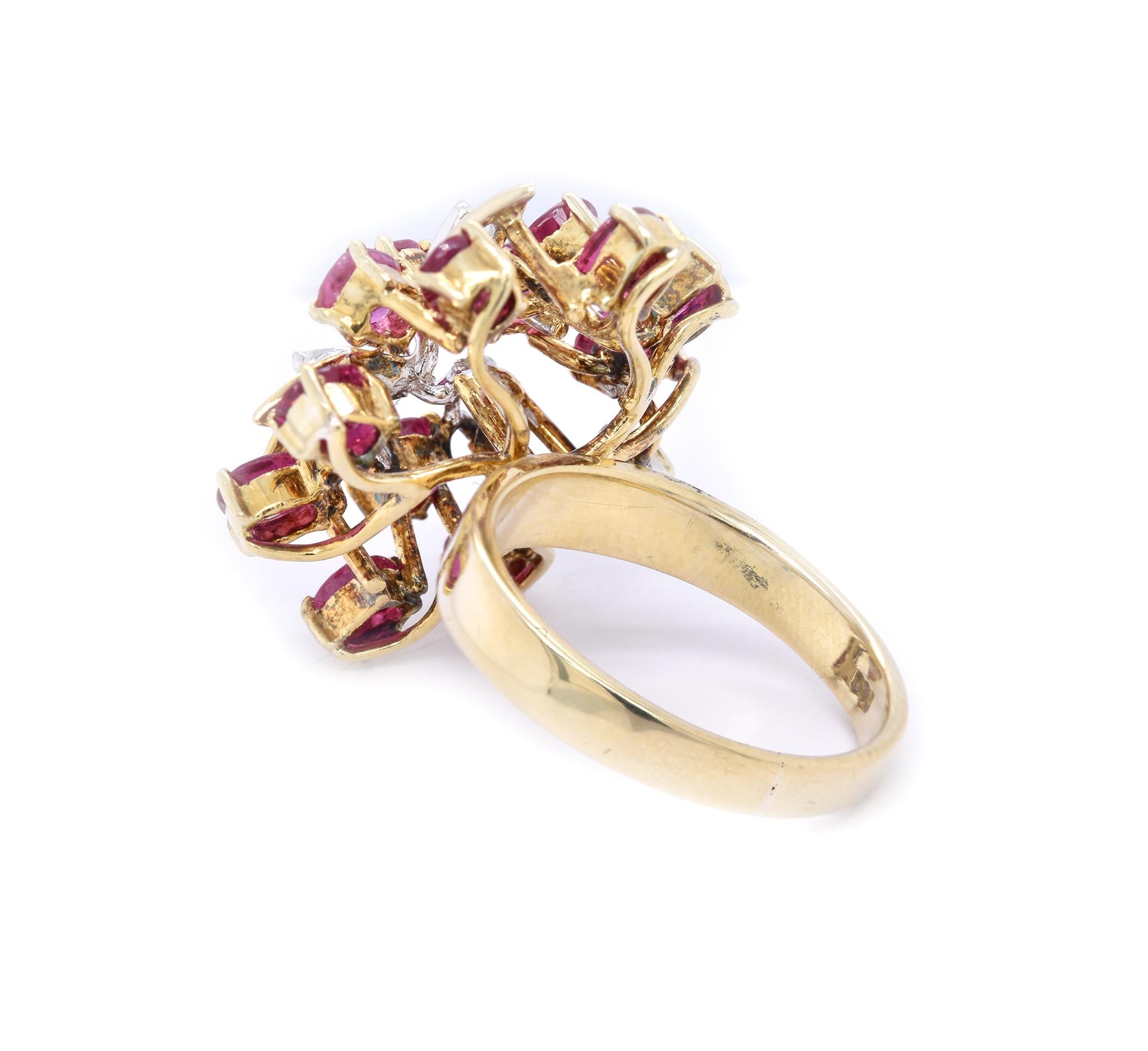 14 Karat Yellow Gold Vintage Ruby and Diamond Cocktail Ring In Excellent Condition In Scottsdale, AZ