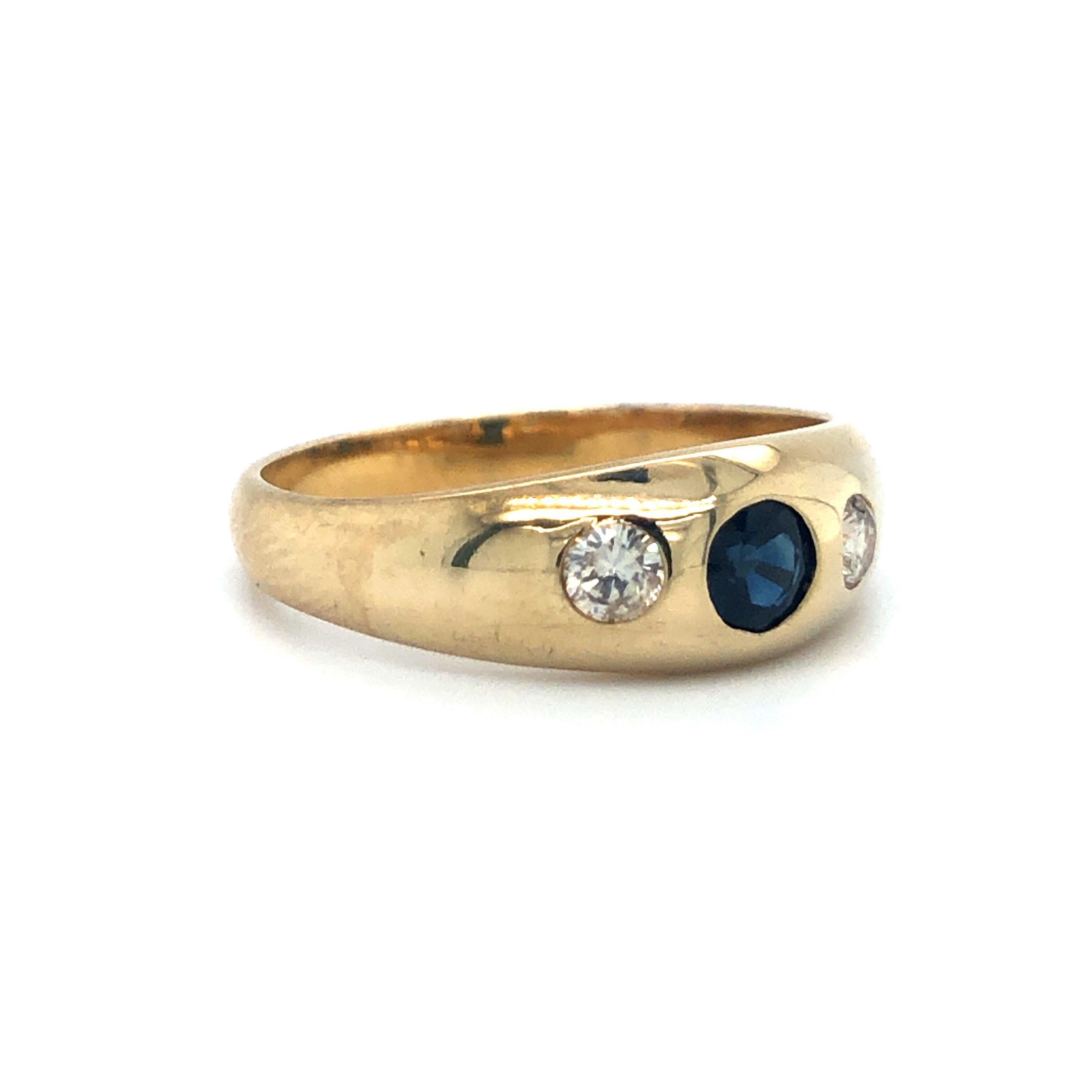 14 Karat Gelbgold Vintage Saphir und Diamant Brünieren Set Ring (Rundschliff)