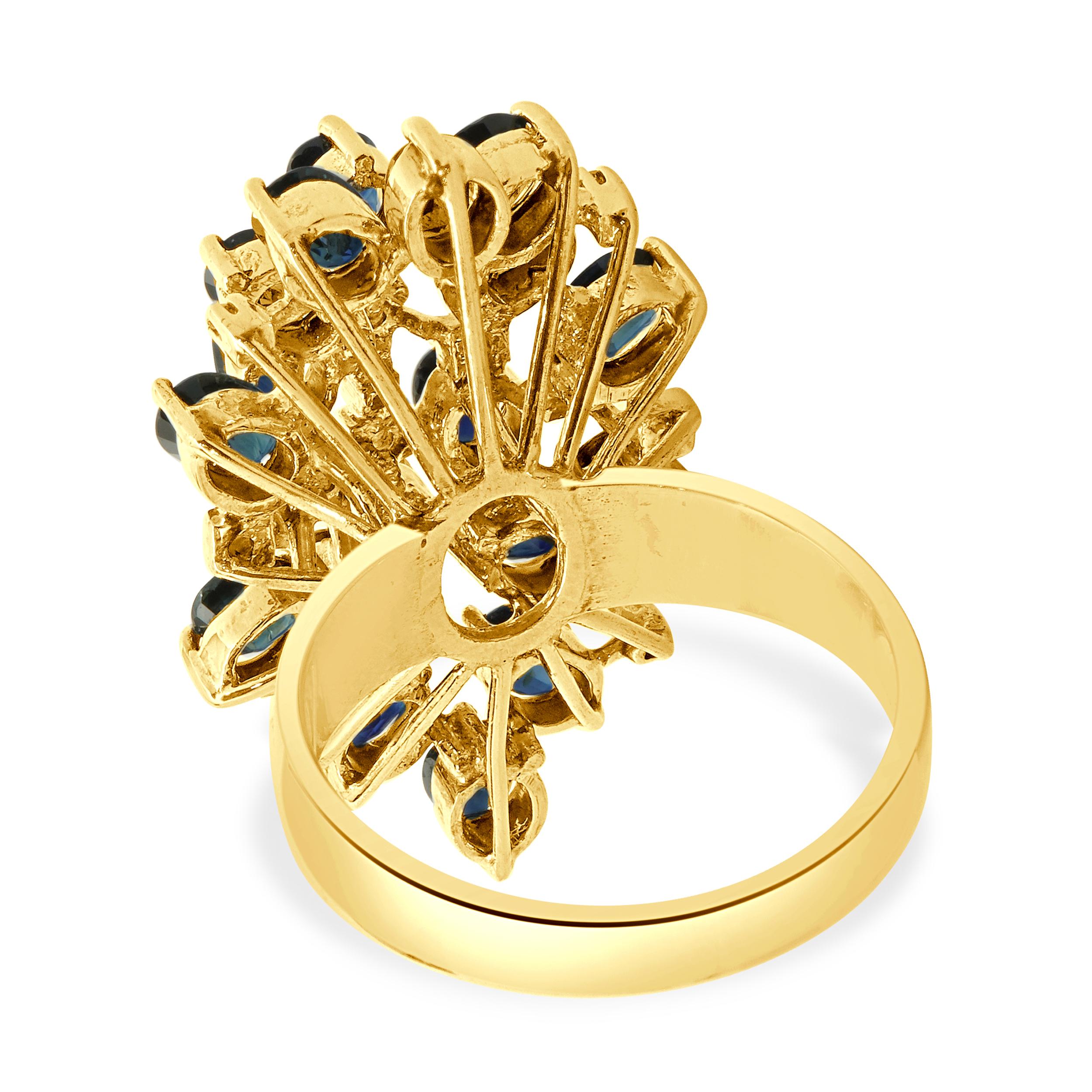 18 Karat Gelbgold Vintage-Cocktailring mit Saphir und Diamant (Ovalschliff)