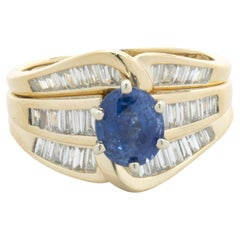 14 Karat Yellow Gold Vintage Sapphire and Diamond Two Piece Ring Set