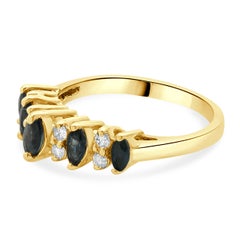 14 Karat Yellow Gold Vintage Sapphire and Diamond Waterfall Ring