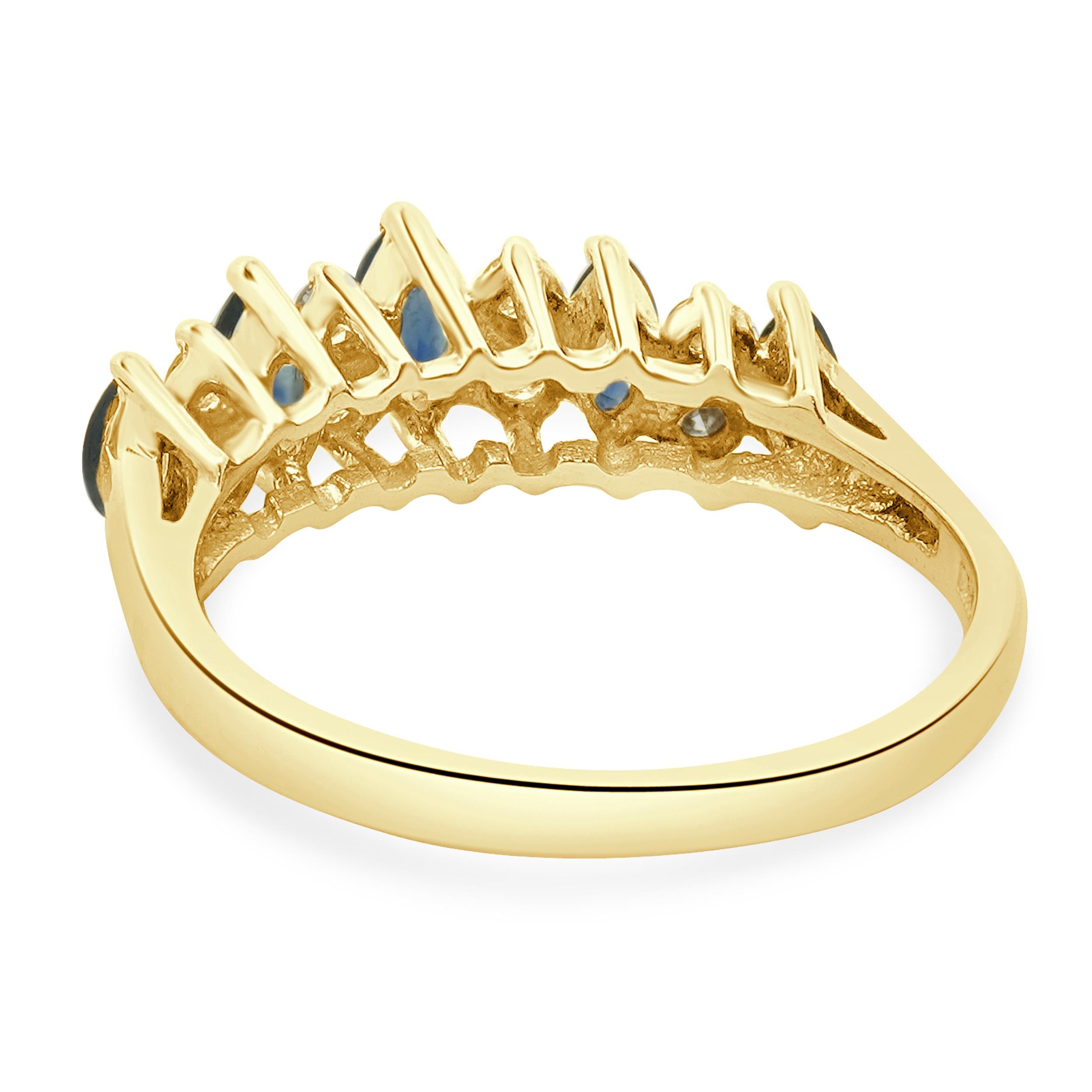 Marquise Cut 14 Karat Yellow Gold Vintage Sapphire and Diamond Waterfall Ring For Sale