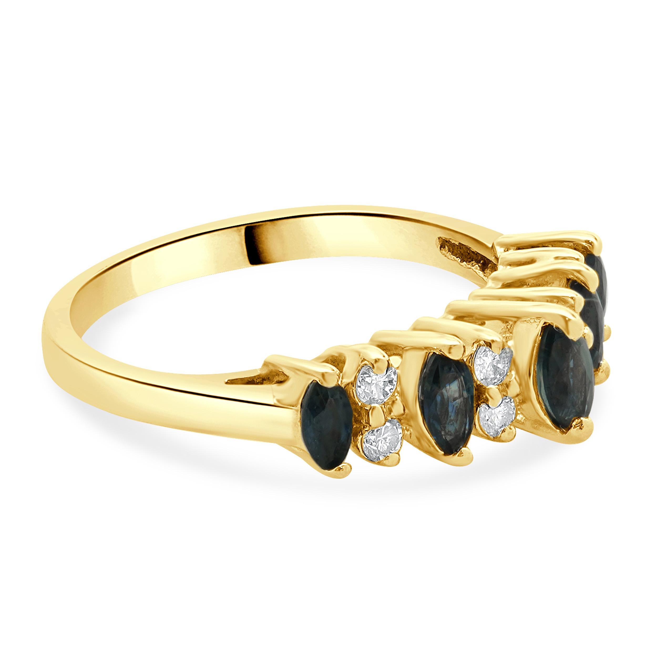 14 Karat Yellow Gold Vintage Sapphire and Diamond Waterfall Ring In Good Condition For Sale In Scottsdale, AZ