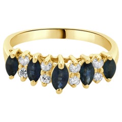 14 Karat Gelbgold Vintage Wasserfall-Ring mit Saphir und Diamant