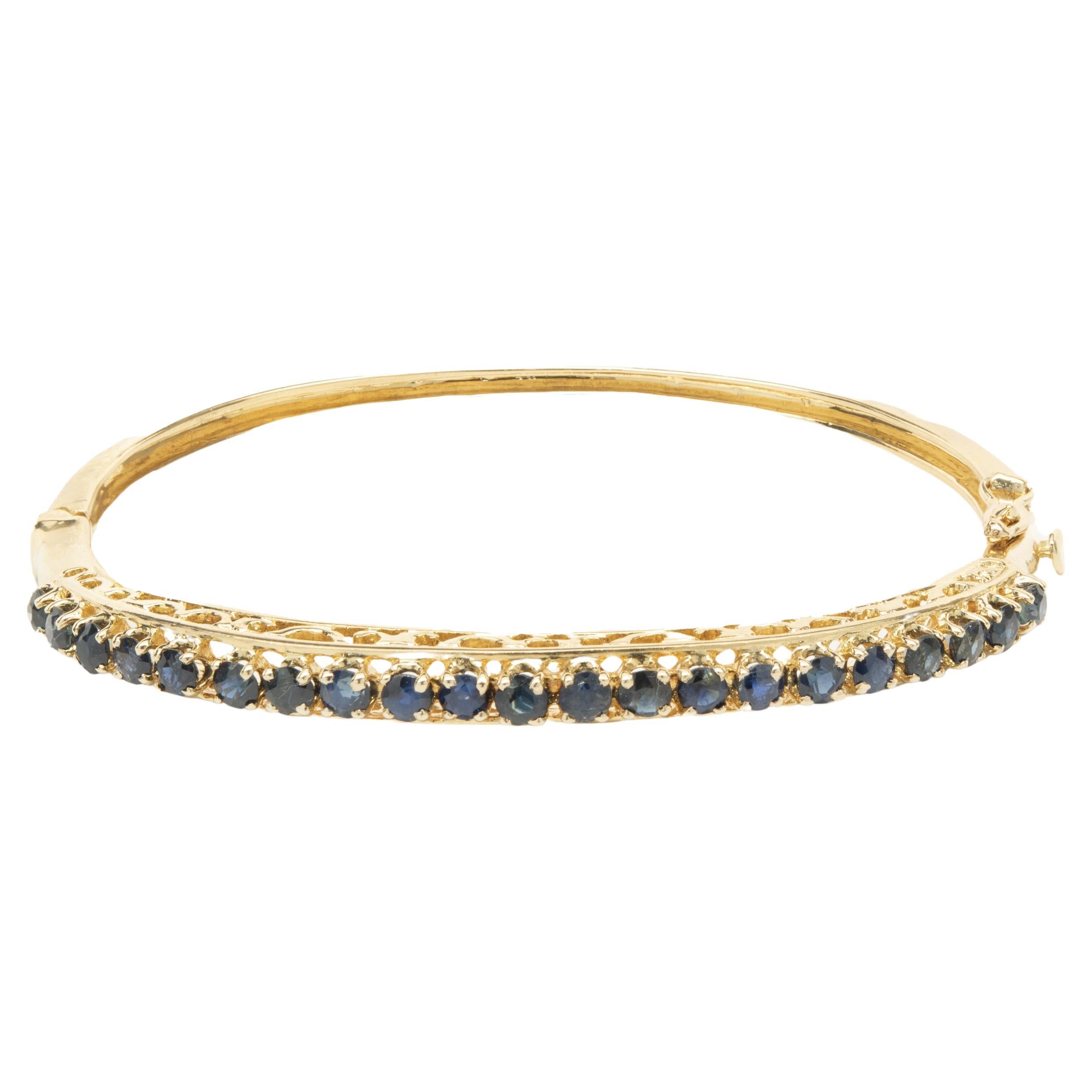 14 Karat Yellow Gold Vintage Sapphire Bangle Bracelet For Sale