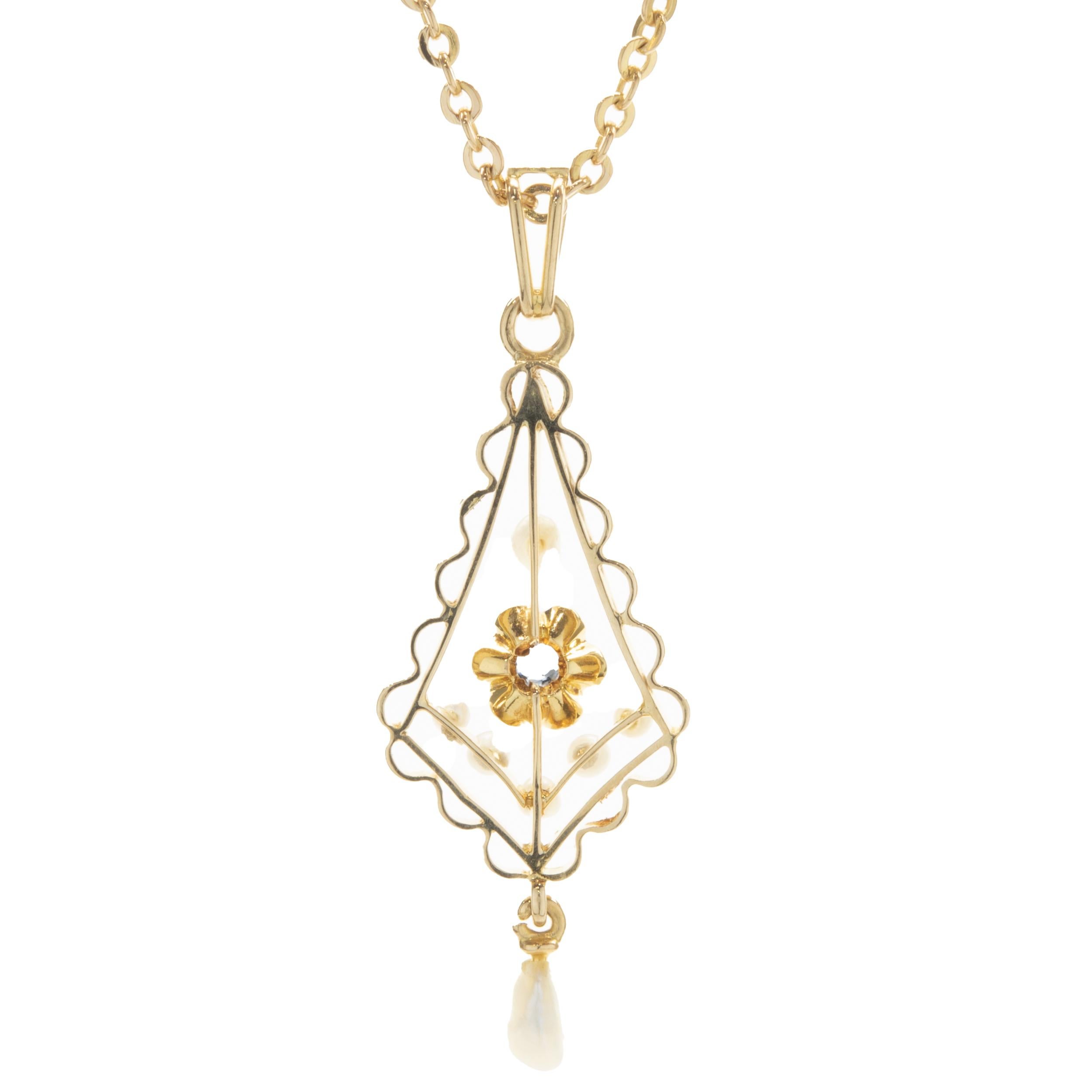 Designer: Custom
Material: 14K yellow gold
Dimensions: necklace measures 18-inches in length
Weight: 3.87 grams