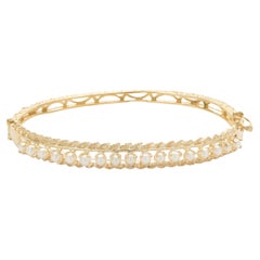 14 Karat Yellow Gold Vintage Seed Pearl Bangle Bracelet