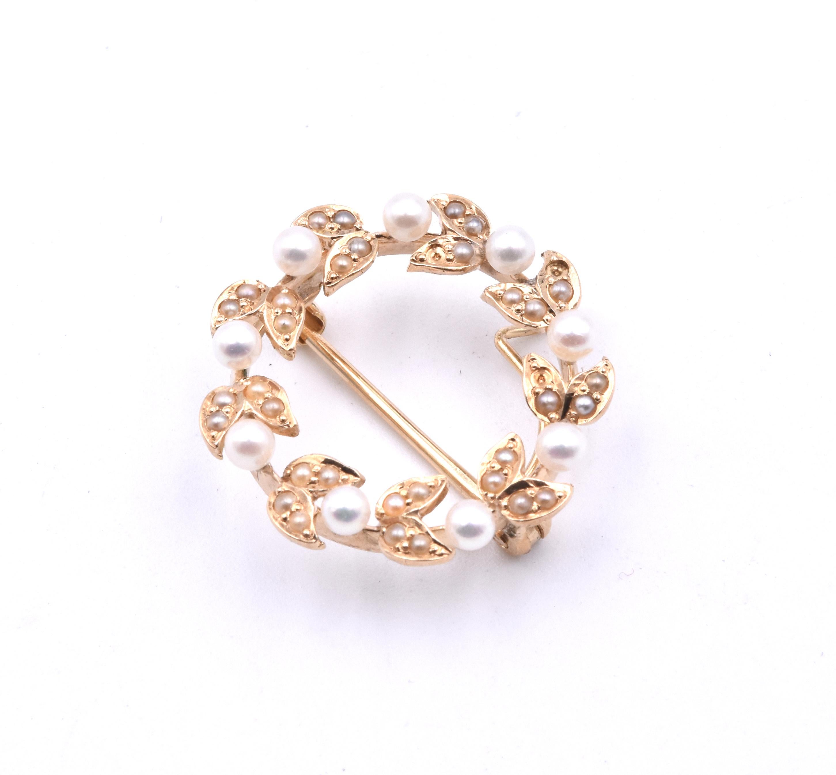 14 Karat Gelbgold Vintage Saatperlen-Anstecknadel (Antiker Kissenschliff)