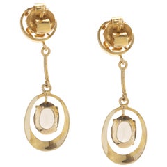14 Karat Yellow Gold Vintage Smoky Topaz Asian Style Writing Drop Earrings