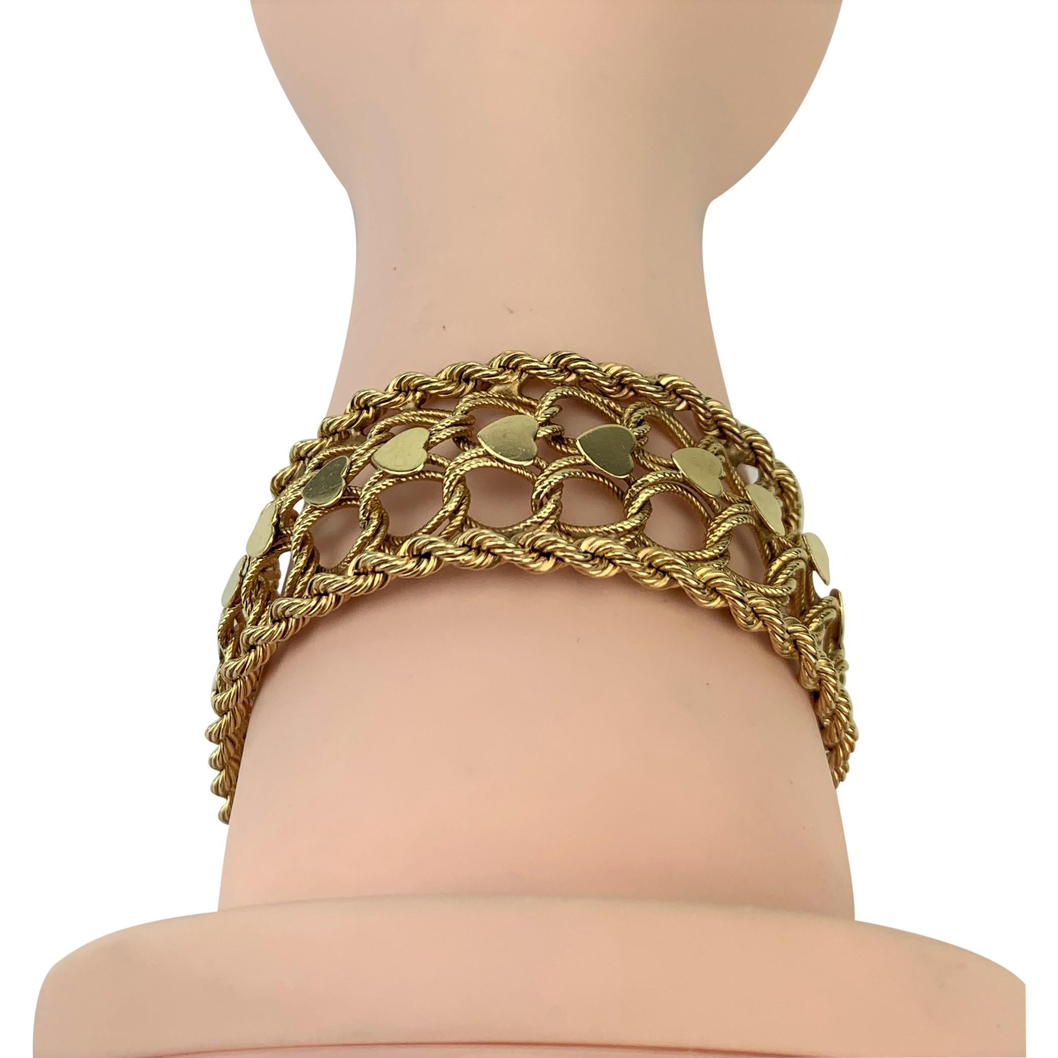 Women's 14 Karat Yellow Gold Vintage Spiral Rope Heart Charm Bracelet