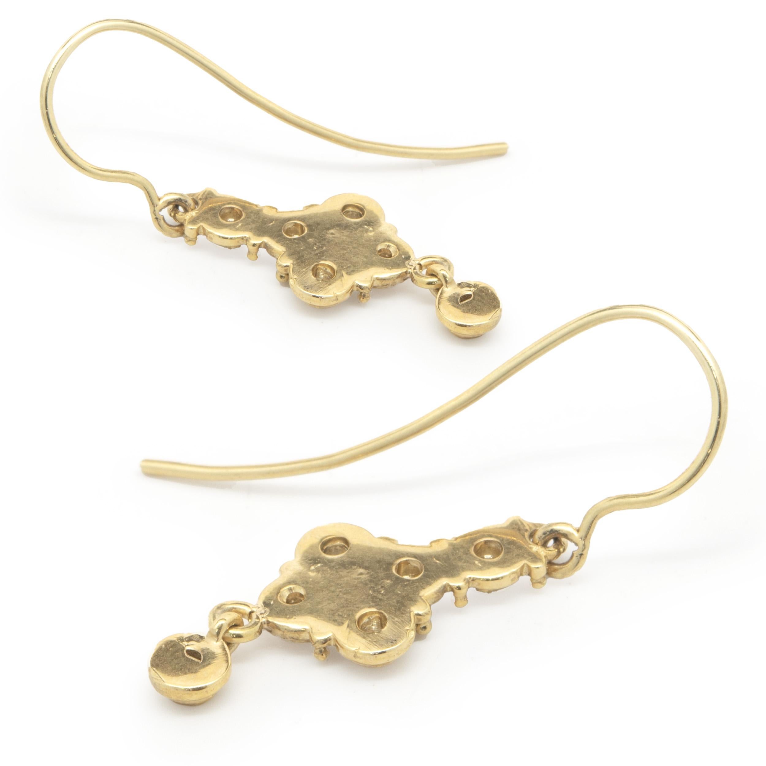 14 Karat Yellow Gold Vintage Style Bezel Set Diamond Drop Earrings In Good Condition For Sale In Scottsdale, AZ