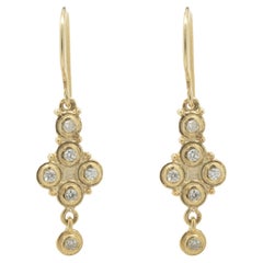 14 Karat Yellow Gold Vintage Style Bezel Set Diamond Drop Earrings