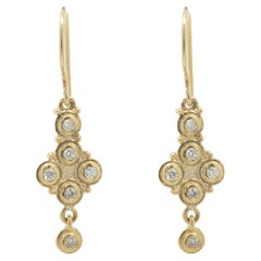 14 Karat Yellow Gold Vintage Style Bezel Set Diamond Drop Earrings