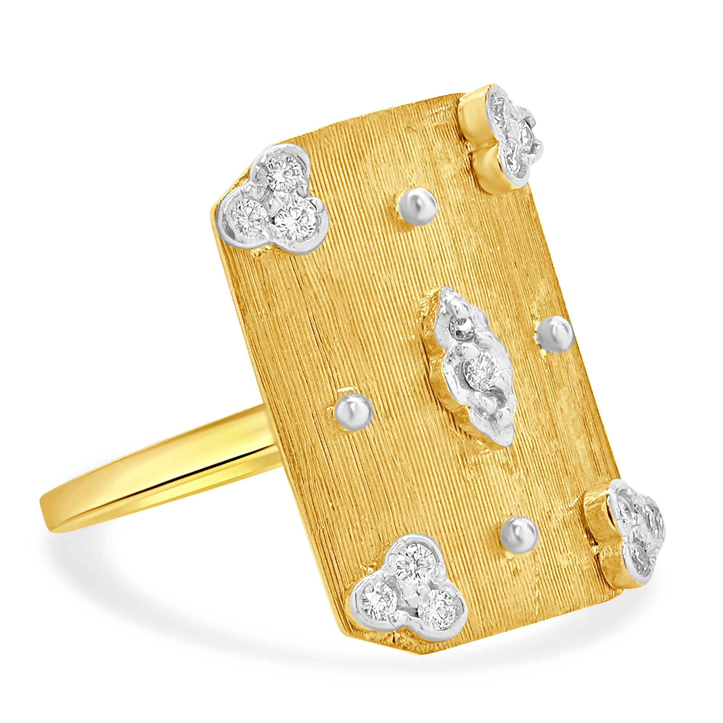 Material: 14K yellow gold
Diamond: round brilliant cut = 0.24ct
Color: G
Clarity: VS2
Ring Size: 7.25 (please allow up to 2 additional business days for sizing requests)
Weight: 10.25 grams
