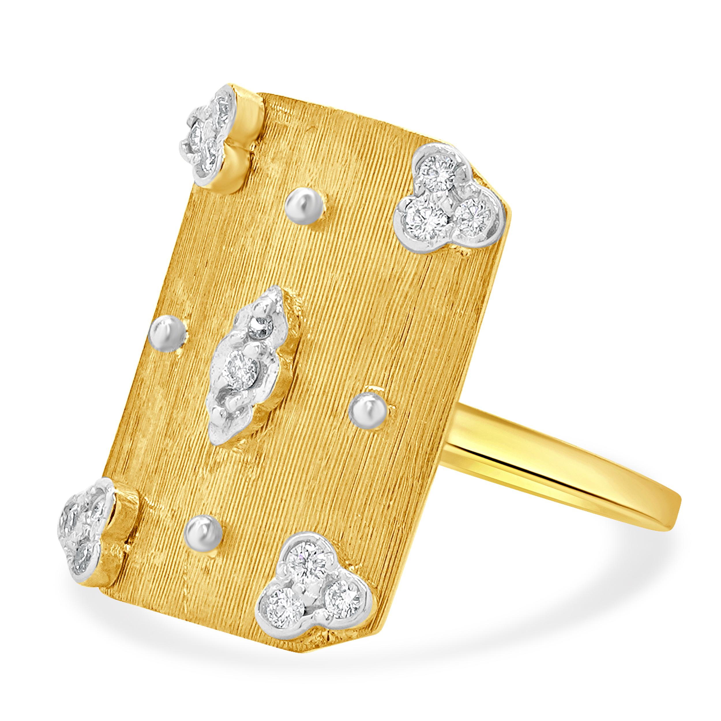 14 Karat Yellow Gold Vintage Style Diamond Shield RIng im Zustand „Hervorragend“ in Scottsdale, AZ