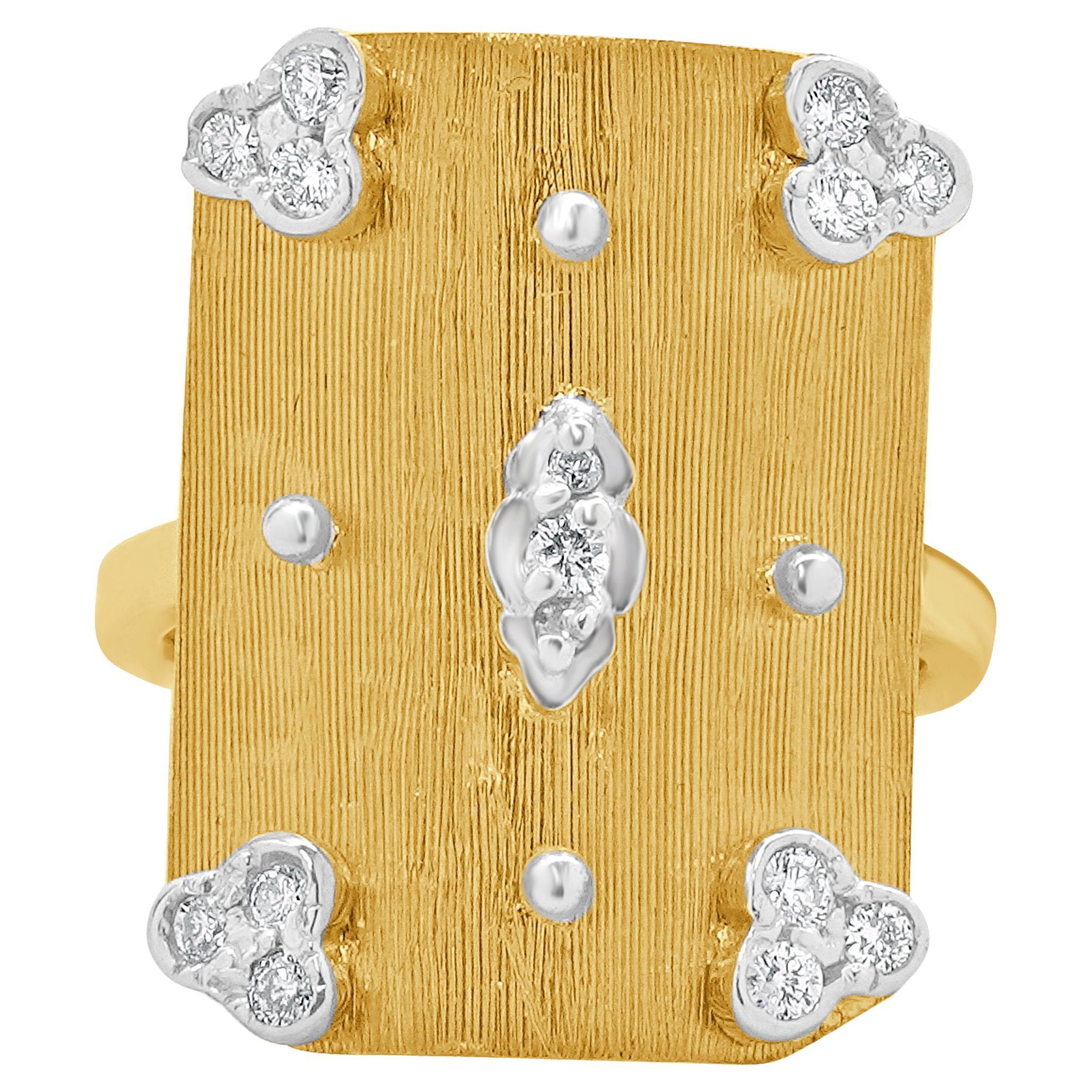14 Karat Yellow Gold Vintage Style Diamond Shield RIng