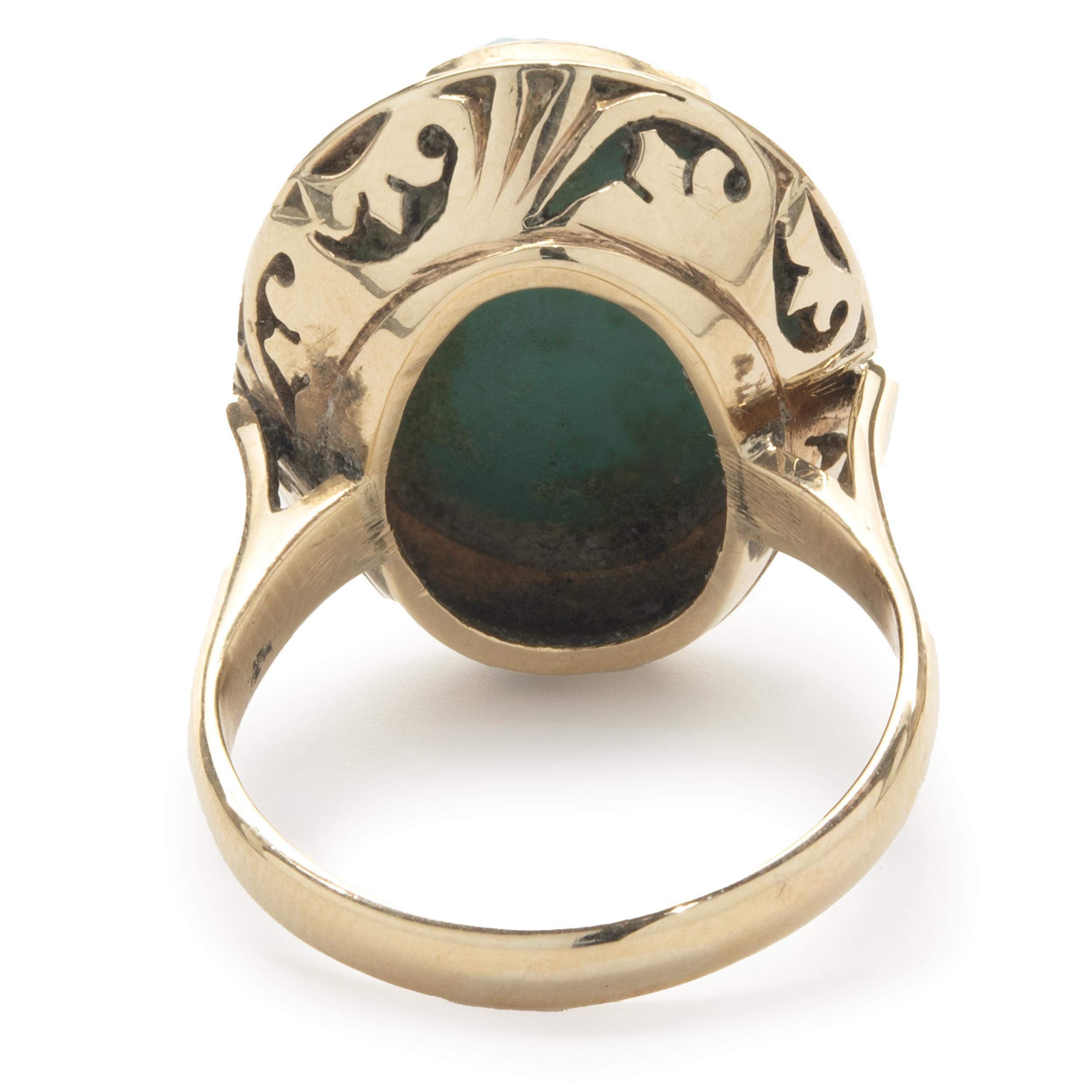 Oval Cut 14 Karat Yellow Gold Vintage Turquoise Ring For Sale