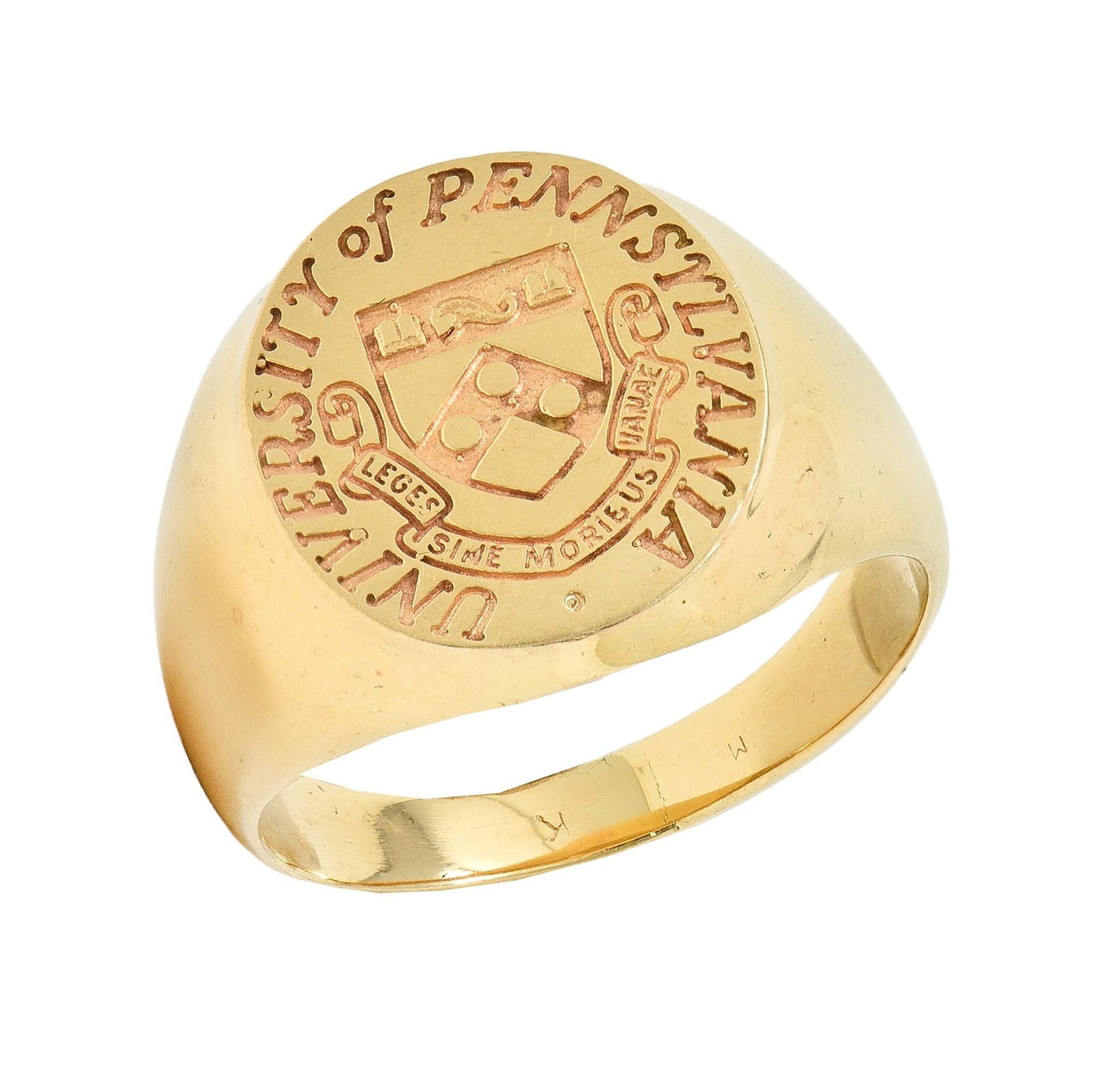 14 Karat Yellow Gold Vintage UPenn University Pennsylvania Intaglio Signet Ring 7