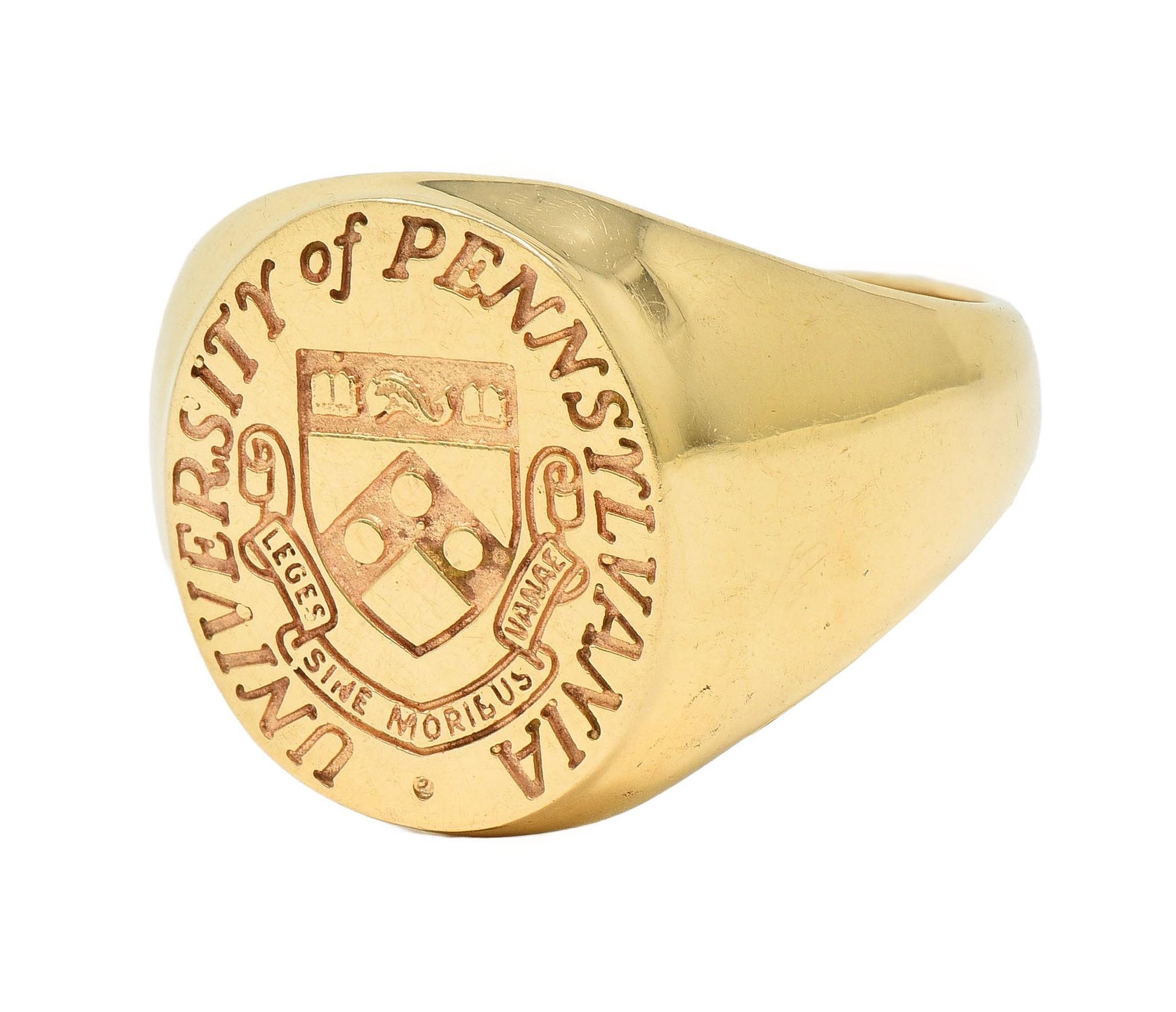 14 Karat Yellow Gold Vintage UPenn University Pennsylvania Intaglio Signet Ring 2