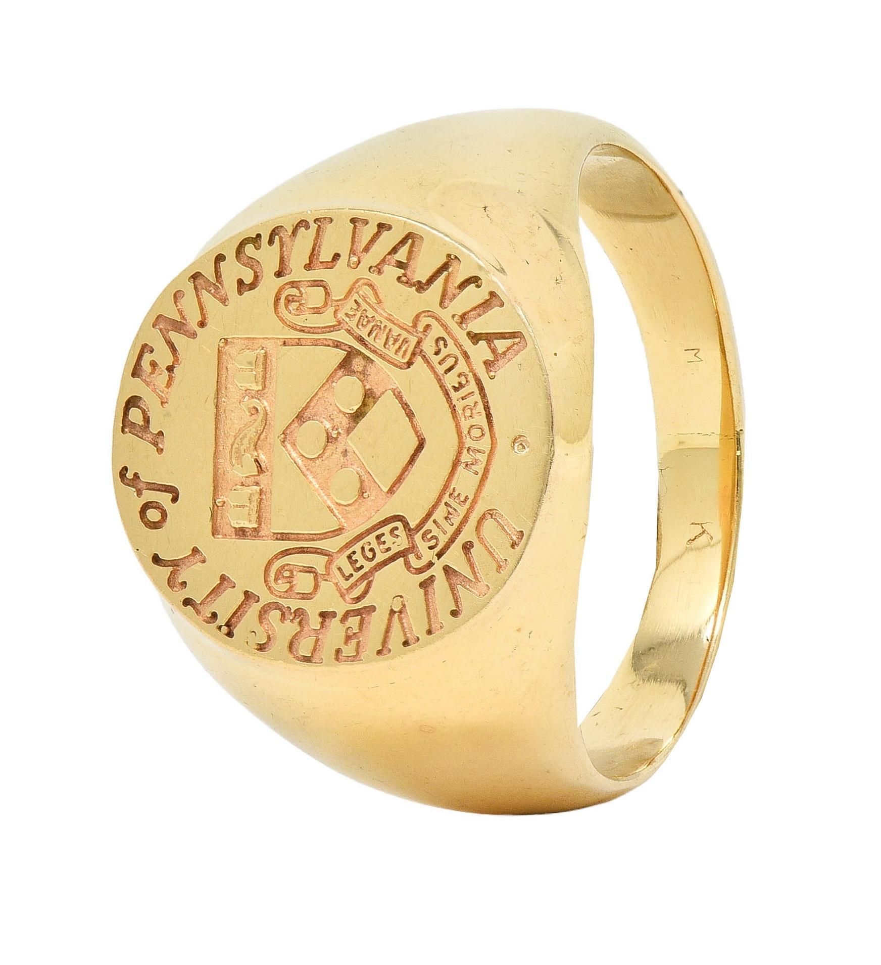 14 Karat Yellow Gold Vintage UPenn University Pennsylvania Intaglio Signet Ring 5