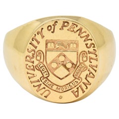 14 Karat Yellow Gold Vintage UPenn University Pennsylvania Intaglio Signet Ring