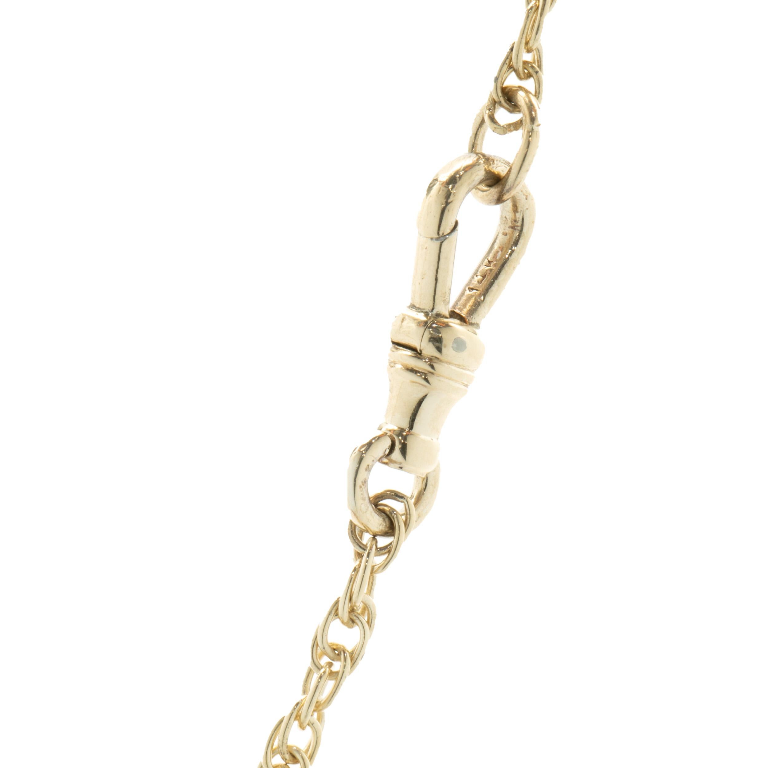 Round Cut 14 Karat Yellow Gold Vintage Victorian Citrine Watch Fob Slide Chain For Sale