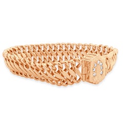 14 Karat Yellow Gold Vintage Victorian Diamond Horseshoe Woven Bracelet