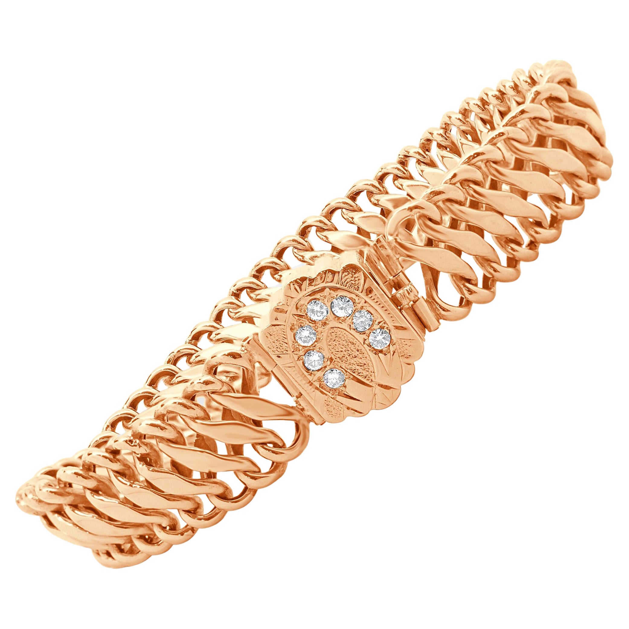 Pulsera Tejida Herradura Victoriana de Diamantes en Oro Amarillo de 14 Kilates en venta