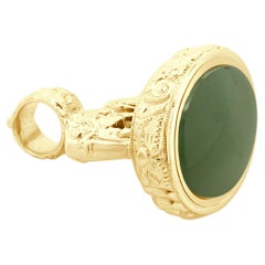 14 Karat Yellow Gold Vintage Victorian Jade Fob