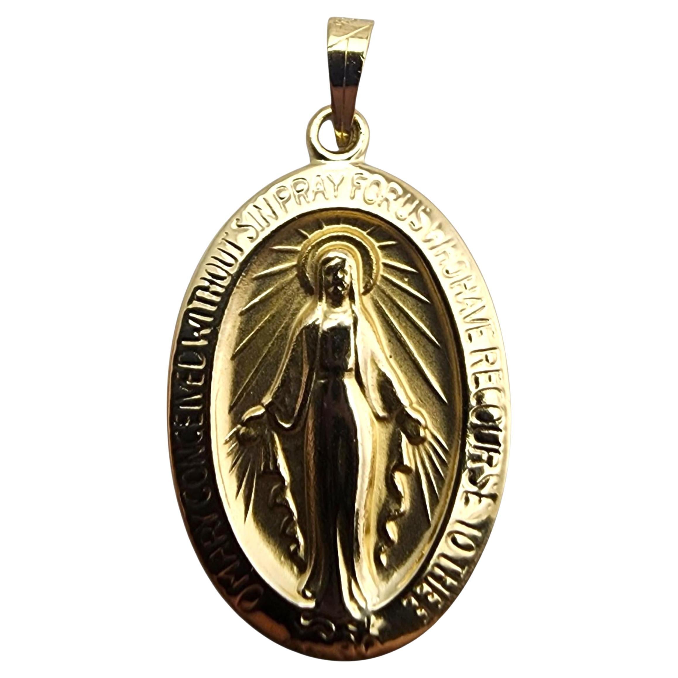 14 Karat Yellow Gold Virgin Mary Pendant #24289 For Sale