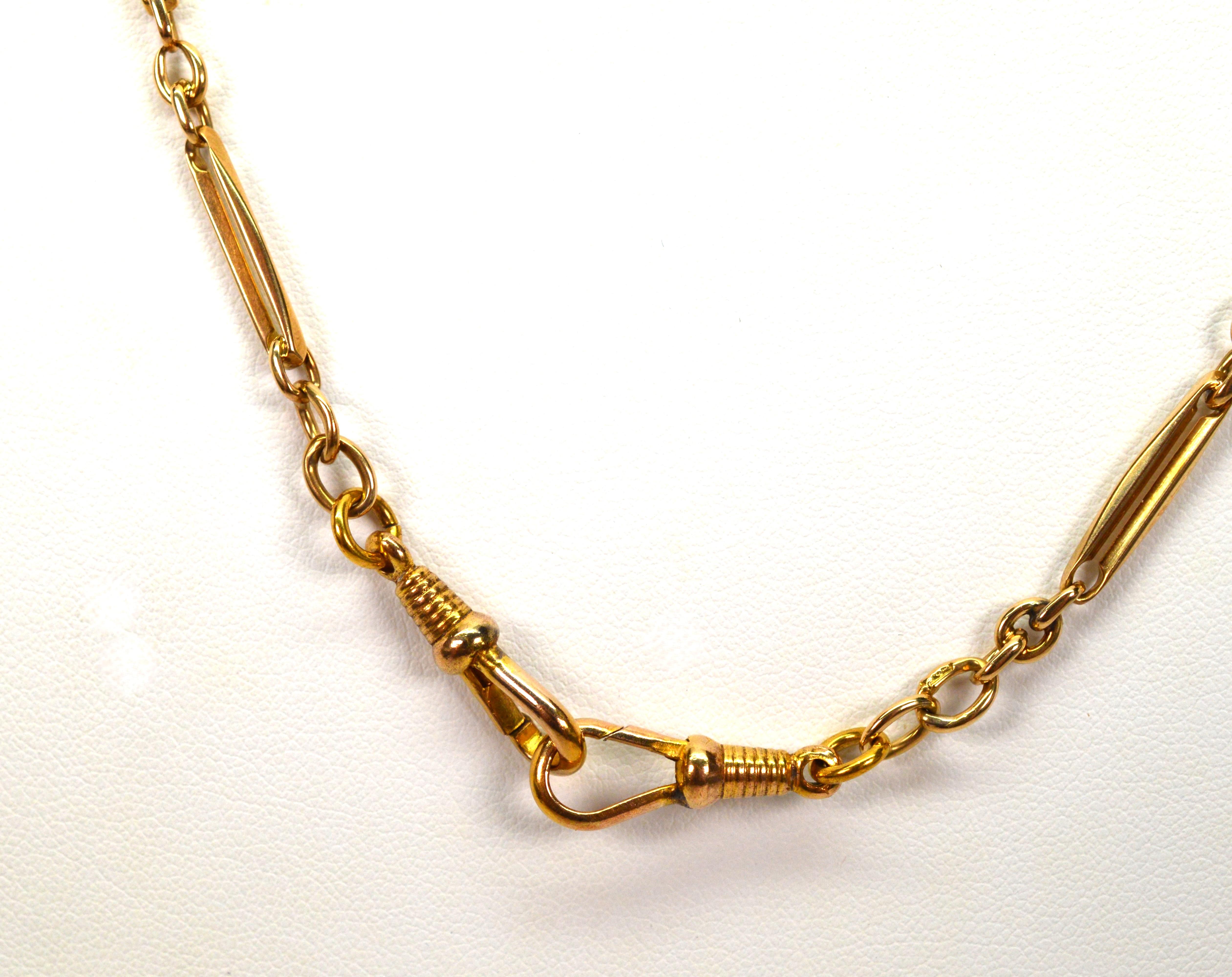 14 Karat Yellow Gold Watch Chain with Gold Heart Charm In Excellent Condition In Mount Kisco, NY
