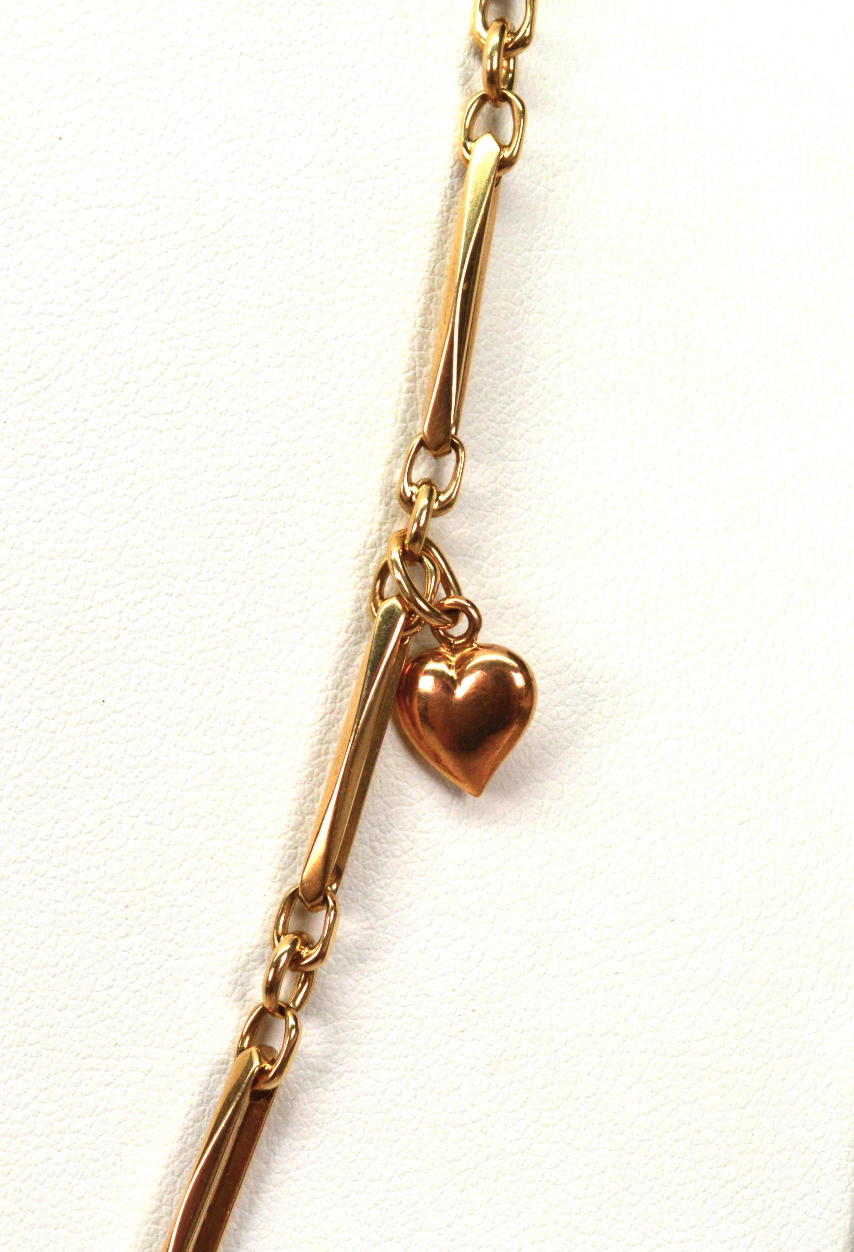 Women's or Men's 14 Karat Yellow Gold Watch Chain with Gold Heart Charm