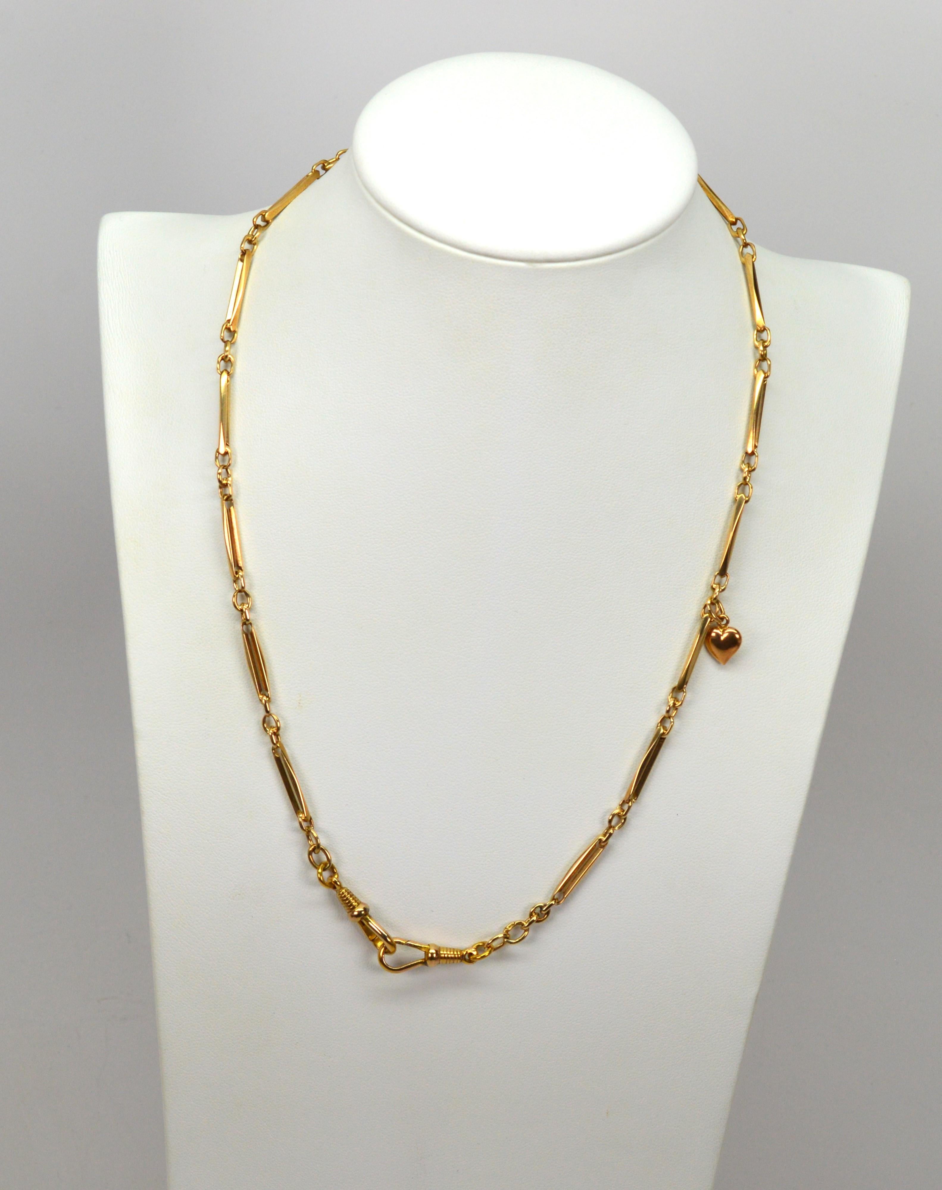 14 Karat Yellow Gold Watch Chain with Gold Heart Charm 1