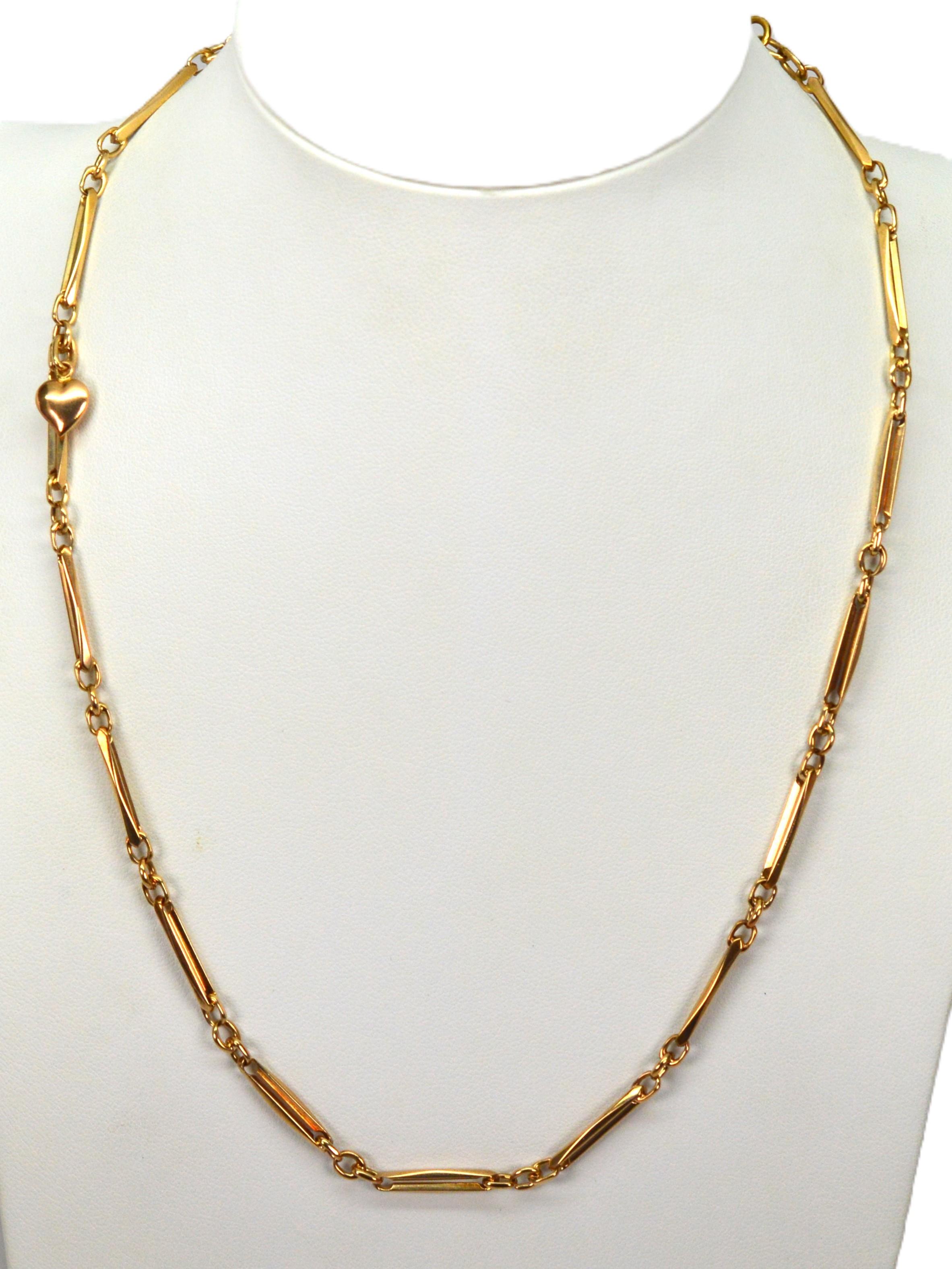 14 Karat Yellow Gold Watch Chain with Gold Heart Charm 2