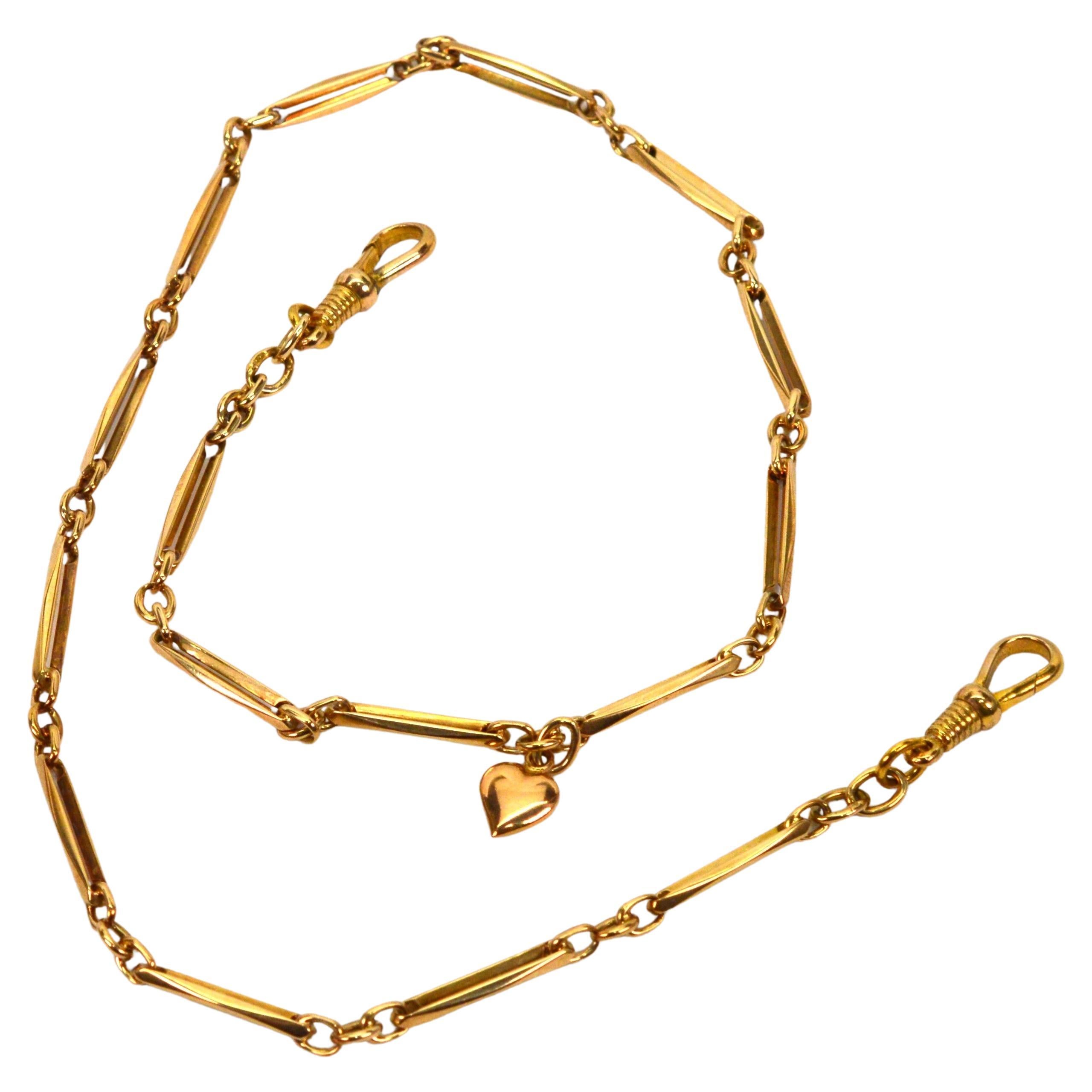 14 Karat Yellow Gold Watch Chain with Gold Heart Charm