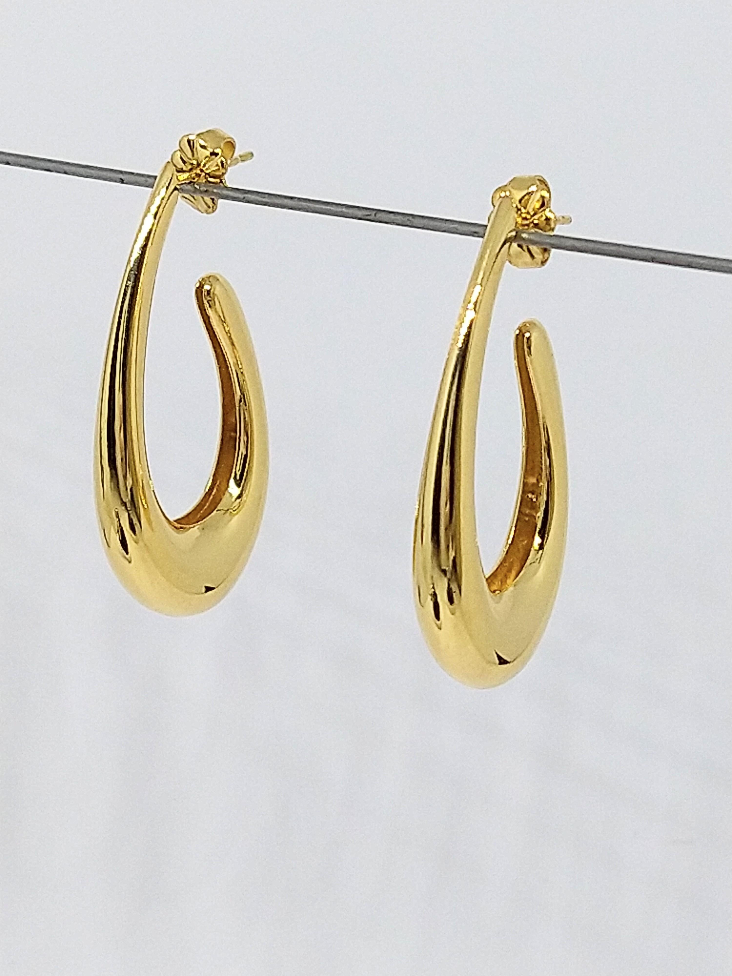 Contemporary 14 Karat Yellow Gold Water Teardrops Hollow Hoop Earrings For Sale
