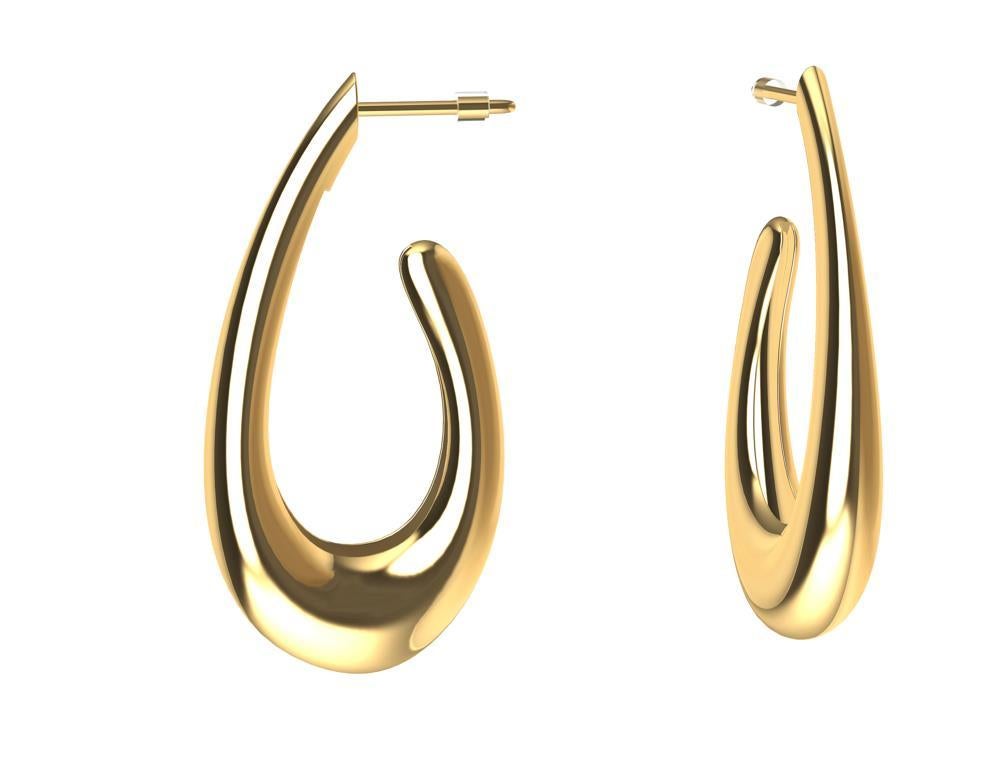 14 Karat Yellow Gold Water Teardrops Hollow Hoop Earrings For Sale 1
