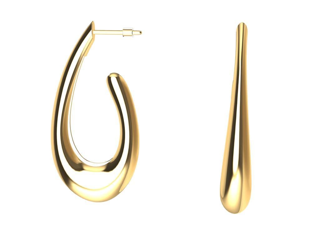 14 Karat Yellow Gold Water Teardrops Hollow Hoop Earrings For Sale 2