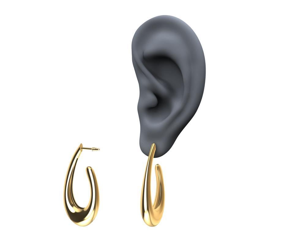14 Karat Yellow Gold Water Teardrops Hollow Hoop Earrings For Sale 3