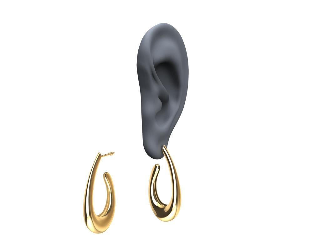 14 Karat Yellow Gold Water Teardrops Hollow Hoop Earrings For Sale 4
