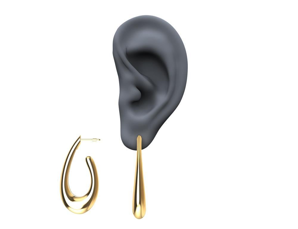 14 Karat Yellow Gold Water Teardrops Hollow Hoop Earrings For Sale 5