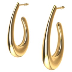 14 Karat Yellow Gold Water Teardrops Hollow Hoop Earrings