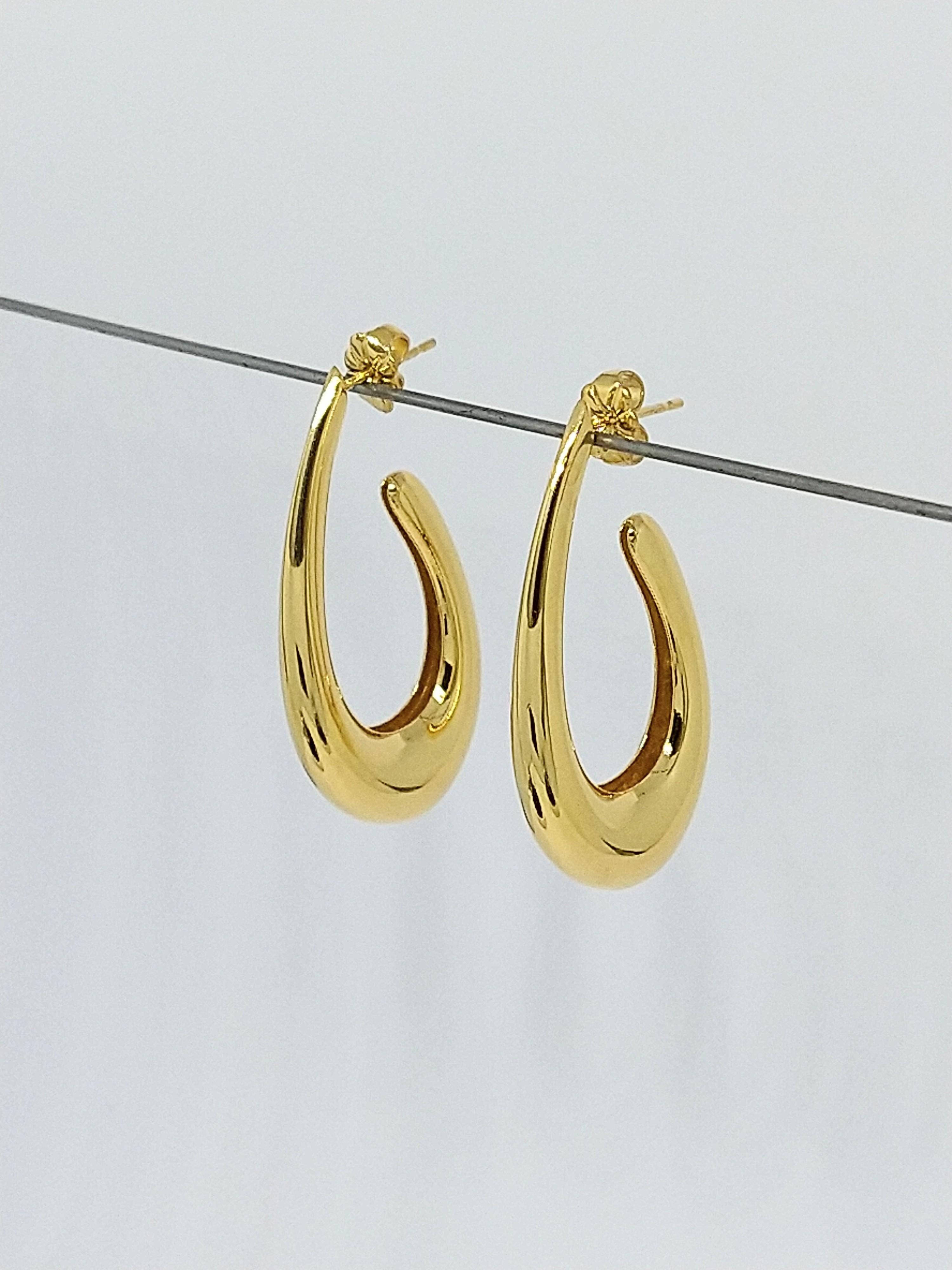 14 Karat Yellow Gold Water Teardrops Hollow Hoop Earrings In New Condition For Sale In New York, NY