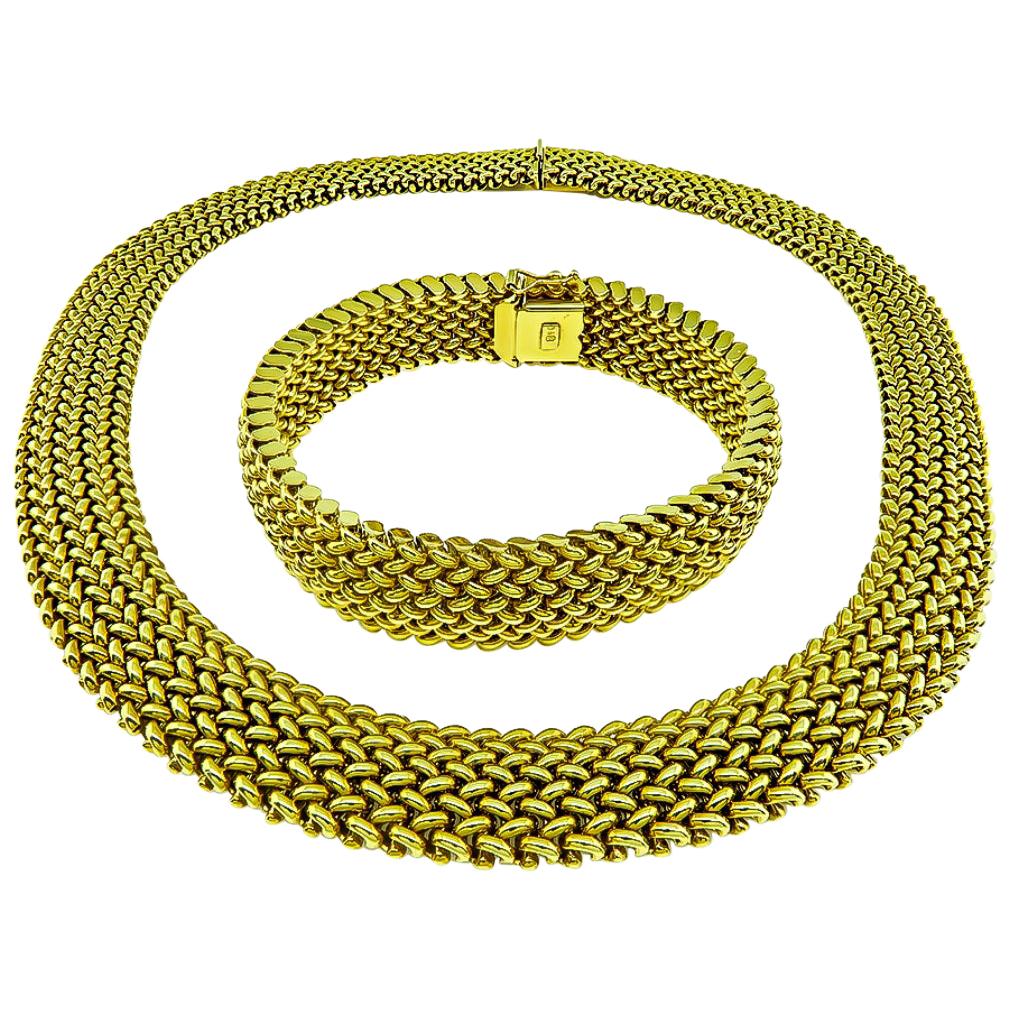 14 Karat Yellow Gold Weave Necklace and Bracelet Set