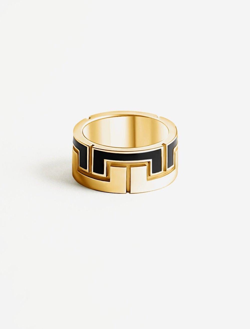 For Sale:  14 Karat Yellow Gold Wedding and Fashion Plain Eternity Greek Style Enamel Ring 2