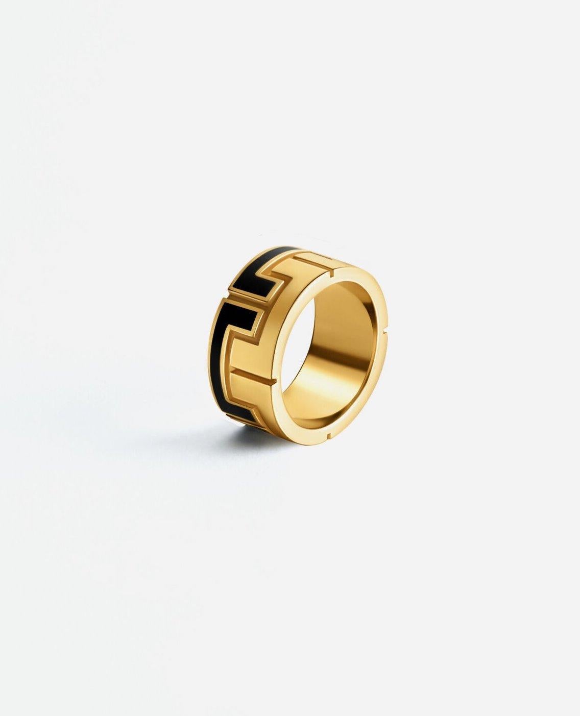 For Sale:  14 Karat Yellow Gold Wedding and Fashion Plain Eternity Greek Style Enamel Ring 3